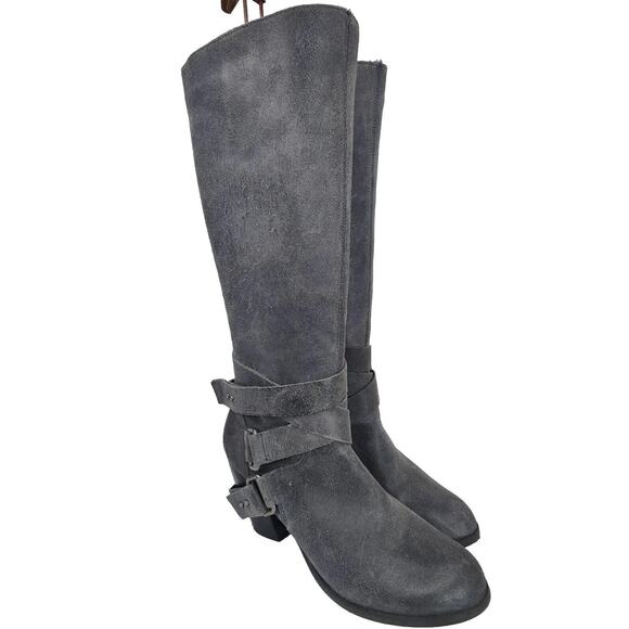 Vintage leather Y2K Fergie biker knee high Boots Sz 8 - Picture 3 of 9